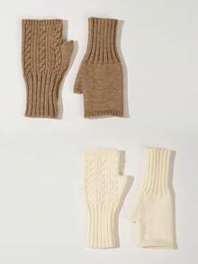 2 Paar einfarbige Stoff-Fingerlose Handschuhe, warme offene Finger Halbfäustlinge für Schule, Zuhause, Alltag, Outdoor im Winter, Büro, Tippen, Schreiben, Handynutzung, einfach & vielseitig, lange gestrickte Manschette