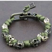 Gothic Skull Bracelet For Men Women Unisex - Adjustable Paracord Survival Bracelet With Skeleton Clasp, Punk Rock Biker Jewelry, Outdoor Tactical Wristband Gift For Him Her, Halloween Gothic Accessories