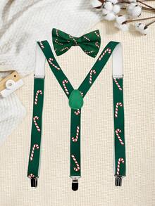 1set Men's Christmas Suspender & Bow Tie Set, Santa Ball, Reindeer, Candy Print Suspender & Bow Tie Set - Multicolor - View 4