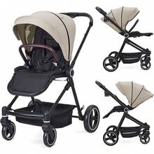 Cochecito de bebé plegable, de viaje, con asiento reversible, plegado con una sola mano, capota y reposapiés ajustables, para recién nacidos y niños pequeños - beige - Ver 7