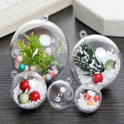 1pc 3-10cm Clear Plastic Ball With Hanging Hole, Transparent Plastic Ball, Hollow Christmas Ball, Christmas Gift Packaging Ball, Christmas Tree Decor Hollow Sphere