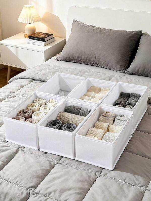 1/3/6pcs Foldable Non-Woven Fabric Storage Boxes, Wardrobe Organizer Boxes, Drawer Divider Boxes, Desktop Makeup & Stationery Organizer Boxes