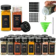 Spice Jars With Label 4oz Glass Spice Bottles With Shaker Lids Seasoning Containers With Funnel, Chalk Pen Cabinet Drawer Rack Black, 24 - 黑色+36 - 查看 2