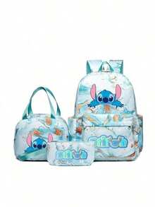 Stitch Series Cartoon Three Pieces Backpack, Waterproof And Dirt Resistant, Cute And Casual, Outdoor Travel Backpack