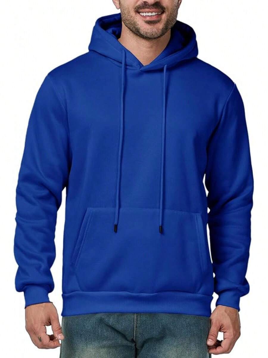 Mens Casual Long Sleeve Drawstring Athletic Hooded Pullover Sweatshirt With Pockets, Fashionable - Royal Blue - View 1