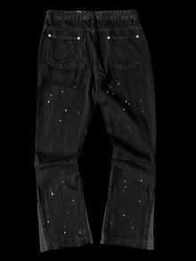 男士宽松休闲牛仔裤，简约时尚做旧牛仔裤，适合所有季节，夏季穿着 - 黑色 - 查看 3