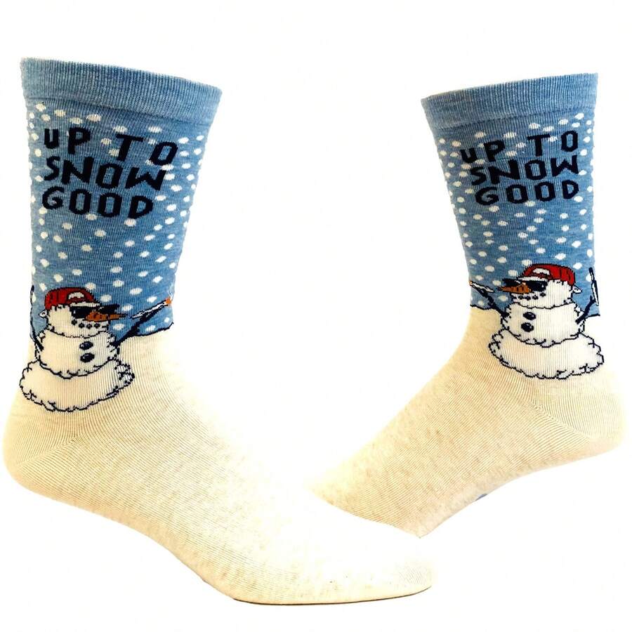 Men's Up To Snow Good Socks Funny Christmas Winter Weather Snowman Novelty Footwear Funny Graphic Socks Comfortable Fitted Spandex Cotton - Màu xanh lam - Xem 1