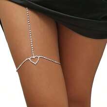1 Piece Simple Full Diamond Heart Leg Chain Waist Chain Fashion Sexy Body Chain Female Body Chain - 銀色 - 查看 3