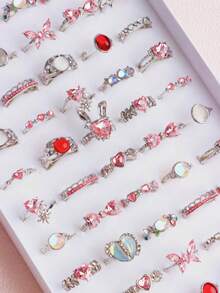 11 Stücke/Los exquisite niedliche rosa Strass-Ringe, Geburtstags-Party-Geschenke für Freunde, Schmuckzubehör für den täglichen Gebrauch