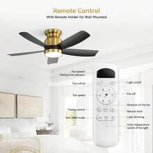 Sofucor 42in Low Profile Ceiling Fan With Light Remote Out/Indoor Flush Mount Ceiling Fan Modern Gold Black Ceiling Fan With ABS Blades Timer 6 Speds Bedroom - 金色 - 查看 8