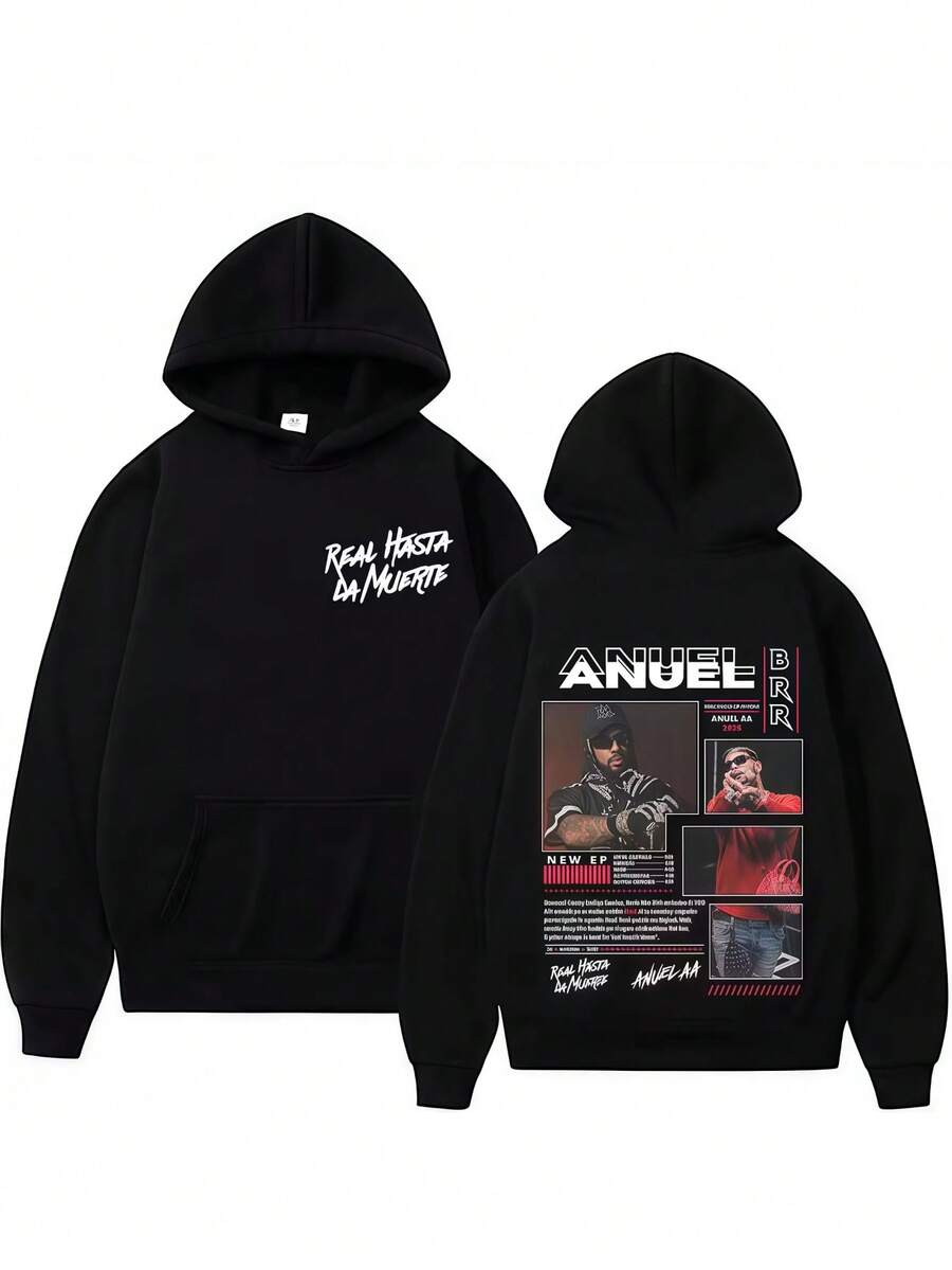 Rapper Anuel SAA Reals Hastas Las Muertes 2025 Tour Sweatshirt Tops Men's Clothing Vintage Oversized Hoodies Unisex Hoodie Streetwear - Black - View 1
