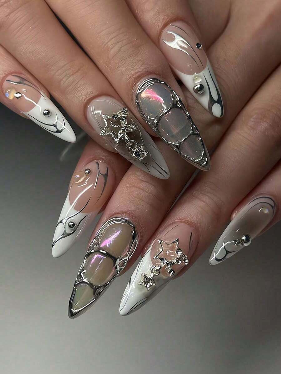 2025 New 24-Piece High-End Salon-Grade Press-On Nail Art - Various Styles - 1 Piece Shipped Randomly: Gradient Long Style, Nails, Starry Nails, Solid Color Nails, Nails, Blue Gradient 3D Pearl 3D Decorative Press-On Nails, Solid Color's Eye Press-On Nails, Almond Press-On Nails, Coffin Nails, Oval Nails, And More.Removable And Reusable Press-On Nails Are Parties, Dances, Daily Wear, Traditional Festivals, Etc., Covering All Types Of Women's And Girls' False Nails And Nail Art Products (Random Delivery)