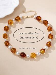 Colier la modă, de înaltă calitate, cu mărgele de chihlimbar și perle, 1 buc., potrivit pentru ținuta zilnică în stil boho a femeilor.