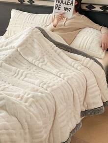 1pc Plaid Jacquard Trim Velvet Warm Thick Blanket, Soft & Skin-Friendly, Multi-Size & Multi-Purpose For Office, Living Room, Bedroom - White - View 6