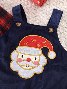 男童格子长袖衬衫和背带裤两件套，秋冬 - 紅色 - 查看 9