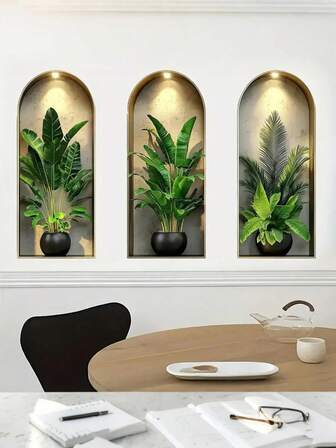 1-3pcs Nordic Arched Window Sill Flower Pot Wall Stickers Green Plant Theme Decorative Stickers,Waterproof Decal Stickers,PVC Stickers,Easy To Paste And Remove,For Home Decoration,Bathroom Decoration,Room Stuff,Living Room Decor,Dressing Room Decor,Cloakroom Decor,Study Decor,Porch Decor,Wall Beautification Decorative