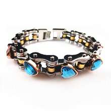 1pc Biker Jewelry Stainless Steel Bike Chain Bracelets With Heart CZ For Men And Women