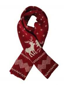 1 pieza Bufanda con tema navideño, bufanda roja con diseño de árbol de Navidad y renos, regalo de vacaciones navideñas