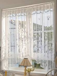 1pc French Romantic Floral Lace Arch Sheer Curtain (Width: 118 Inches Length: 63 Inches) - Large Size, Suitable For Home Decor, Transparent Design Ideal For Living Room, Kitchen And Room Decoration, Perfect Choice For Wedding, Holiday And Party Decoration