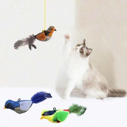 Juguete para gato con pájaro realista que hace sonidos de aleteo, juguete interactivo para gatos con pájaro que chirría, sin necesidad de batería, que simula el juego de caza del gato, con alas que aletean y pájaro que chirría, adecuado para gatos de interior