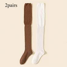 4 双女式及膝袜 - 高弹力薄款长筒纯色涤纶长袜，四季可机洗，适合户外休闲装，多种袜子款式，高弹力材质