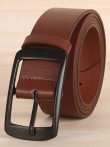 1pc Men's Business Casual Pin Buckle Belt, Plus Size Waist Belt, Electroplated Black Alloy Buckle, Birthday Gift - Coffee Brown - View 7