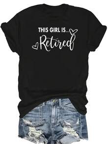 [Camiseta de moda casual] Camiseta suave y cómoda para mujer - Camiseta de manga corta de cuello redondo con signo de corazones de chica jubilada, regalo perfecto para la abuela y la mamá, uso casual de primavera y verano - Negro - Ver 1