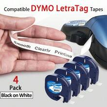 8 Rolls DYMO Label Maker Replacement Label Tape, Model 91331, Black On White Plastic Label Tape, 12mm X 4m (1/2" X 13'), Black On White, Compatible With Dymo LetraTag 200B, LT100H, LT100T, School Supplies, Back To School Season - Black On White - View 15