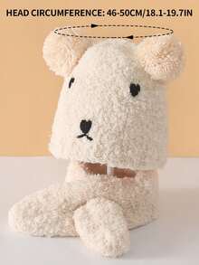 1 件/2 件婴儿可爱熊毛绒加厚保暖护耳针织帽 + 围巾套装，适合秋冬季 - 小熊 - 查看 9