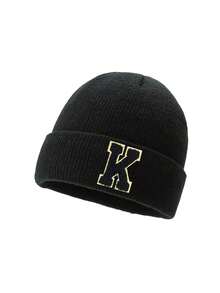 1 件儿童 A-Z 26 字母印花针织帽，柔软温暖秋冬头饰，适合婴儿少女女孩日常使用生日礼物 - 黑色 - 查看 8