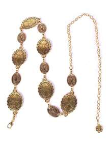 1pc Women's Metal Carved Floral Geometric Boho Chic Party Cute Sexy Street Elegant Vintage Waist Chain, Suitable For Spring/Autumn, Holidays, Casual, Versatile Pants Chain Summer, School Fall, Autumn, Halloween - Gold - 查看 4