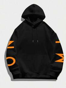 GRDR Men's Hoodie, New Autumn/Winter Street Style Italian Graphic Print Kangaroo Pocket Thermal Lined Sweatshirt - Black - View 4