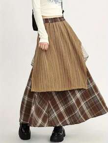 Vintage Distressed Asymmetrical Lace Patchwork A-Line Skirt Spring - Multicolor - View 3