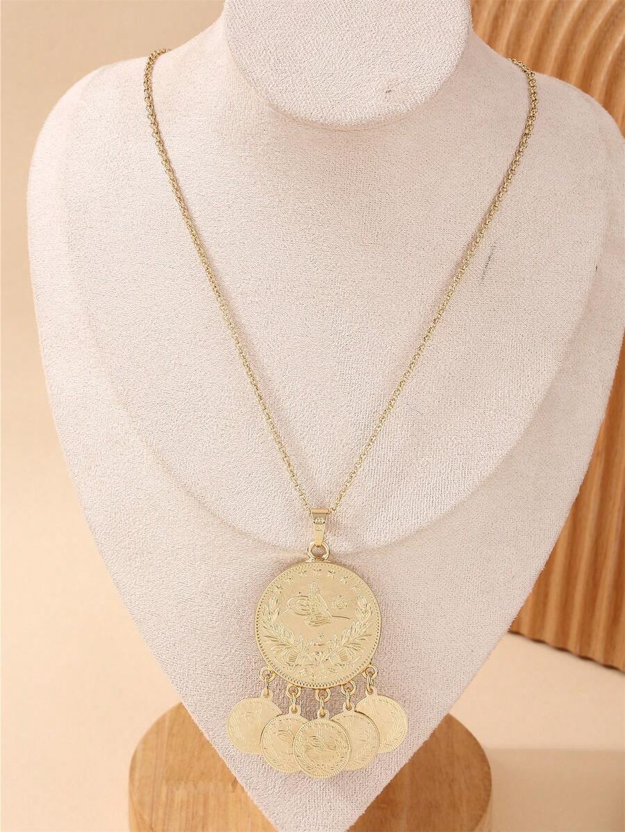 1pc 18K Gold Plated Women's Necklace With Ottoman Pattern, Middle Eastern Women's Wedding Robe Accessory, Necklace For Festive Events, Everyday Wear