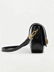 Women's Bag 2025 Autumn New Product Tofu Bag Black Buckle Detail Shoulder Crossbody Bag Versatile Small Square Bag For Work Commute Shopping Date(Without A Gift Bag)