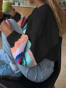 Áo khoác cardigan dệt kim dài tay dày dặn, kiểu dáng retro thu đông mới dành cho nữ, màu kem tương phản dễ thương, mềm mại, nhiều màu sắc, phù hợp cho mùa đông, đi học, phong cách Y2K, thời trang đường phố, phong cách vintage, hoàn hảo cho hẹn hò, ăn uống và các hoạt động ngoài trời. - màu đen - Xem 3