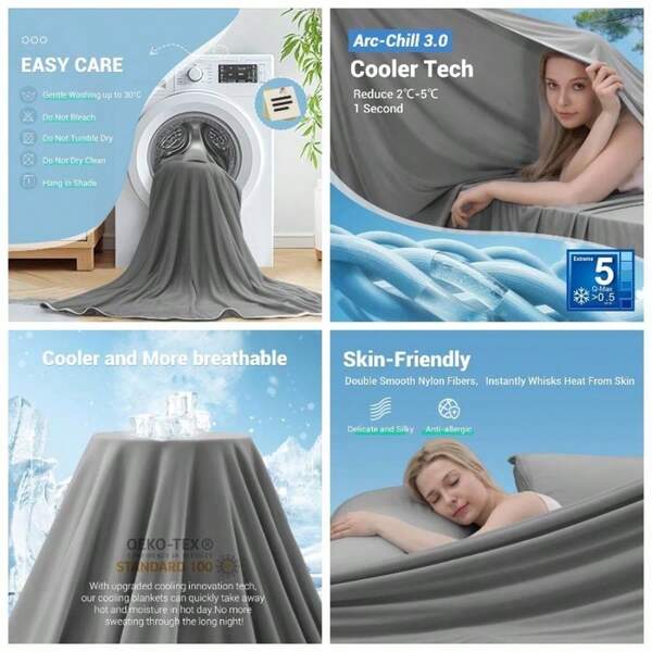 Cooling Blanket - Chill 3.0 Q - 0.5+ Manta Fra Doble Cara Nylon Sudores Nocturnos, Cobija Enfriadora Verano, Manta de Enfriamiento Fresca Uso en CamaSofViajes 200x220