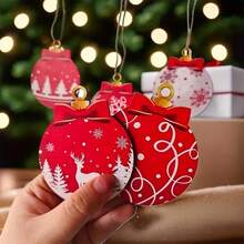 24 件圣诞木球装饰物，经典家居和花园圣诞树悬挂装饰 - 节日派对装饰节日配件，各种圣诞设计的原木装饰物，无羽毛，适合圣诞节悬挂