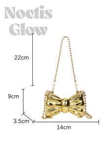 Mini Bowknot Mini Evening Bag, Small Personalized Fashion Chain Lipstick Bag For Women, Suitable For Valentine's Day, Party, Date, Decorative Shoulder Crossbody Bag, Coin Purse, Silver, Gold Earphone Case - 彩色 - 查看 9