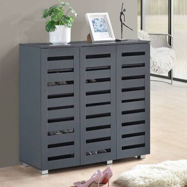 3 Door Shoe Storage Cabinet Dark Grey Wooden Rack Stand Cupboard 5 Tier Euston