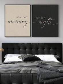 1/2 pièces, Peinture sur canevas sans cadre, Art moderne, Bonjour, Bonne nuit, Citations inspirantes, Mélange créatif noir et blanc pour la décoration de la pièce, Affiches murales, Décoration d'arrière-plan pour le salon et le canapé, Décoration du couloir et du hall d'entrée, Décoration de la maison, Décoration de la chambre à coucher, Décoration de la salle de bain, Décoration de la pièce, Décoration de bureau, Décoration scolaire, Cadeau artistique