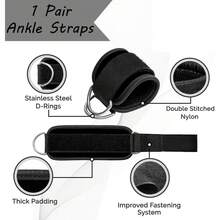 Ankle Strap For Fitness Rope Equipment - One Size Fits All, With Premium Padding, Unisex, Glute Kickback Ankle Strap For Gym Rope Training, Glute Exercises, Leg Stretches And Hip . - Black - View 11