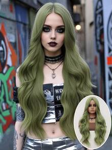 clouder 绿色超长卷发假发 30 英寸角色扮演假发万圣节圣诞节假发优雅柔软哑光头发松散卷发休闲外出街头朋克假发摇滚假发蓬松自然酷女孩合成耐热纤维假发适合女性日常派对假发音乐节假发前卫学院风格假发现代时尚哥特式假发 - 綠色 - 查看 1