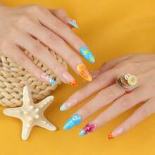 Tropical 3D Tropical Flower Nail Art Wear Short Almond-Shaped Nail Tips - JP3900 - 查看 4