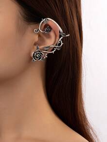 New Punk Style Earrings, Creative Gothic Dark Leaf Rose Flower Earrings For Women, Popular In Europe And America