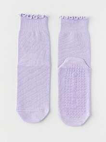 1Pair/6Pairs Solid Color Yoga Socks With Rolled Edges, Non-Slip Mid-Calf Socks For Indoor Fitness And Pilates, Seamless Sports Socks For Women