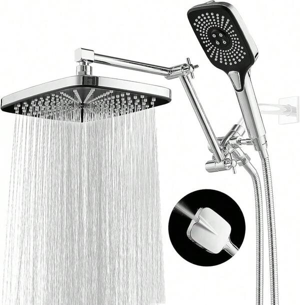 Shower Heads With Handheld Spray Combo, Chrome,13 Inches Rain Shower Head With 4-Mode Shower Wand, And 13 Inches Adjustable Extension Arm, 3-Way Shower Diverter Valve, Extra Long Hose (Chrome) Home Bathroom Decor Summer Bathroom Accessories