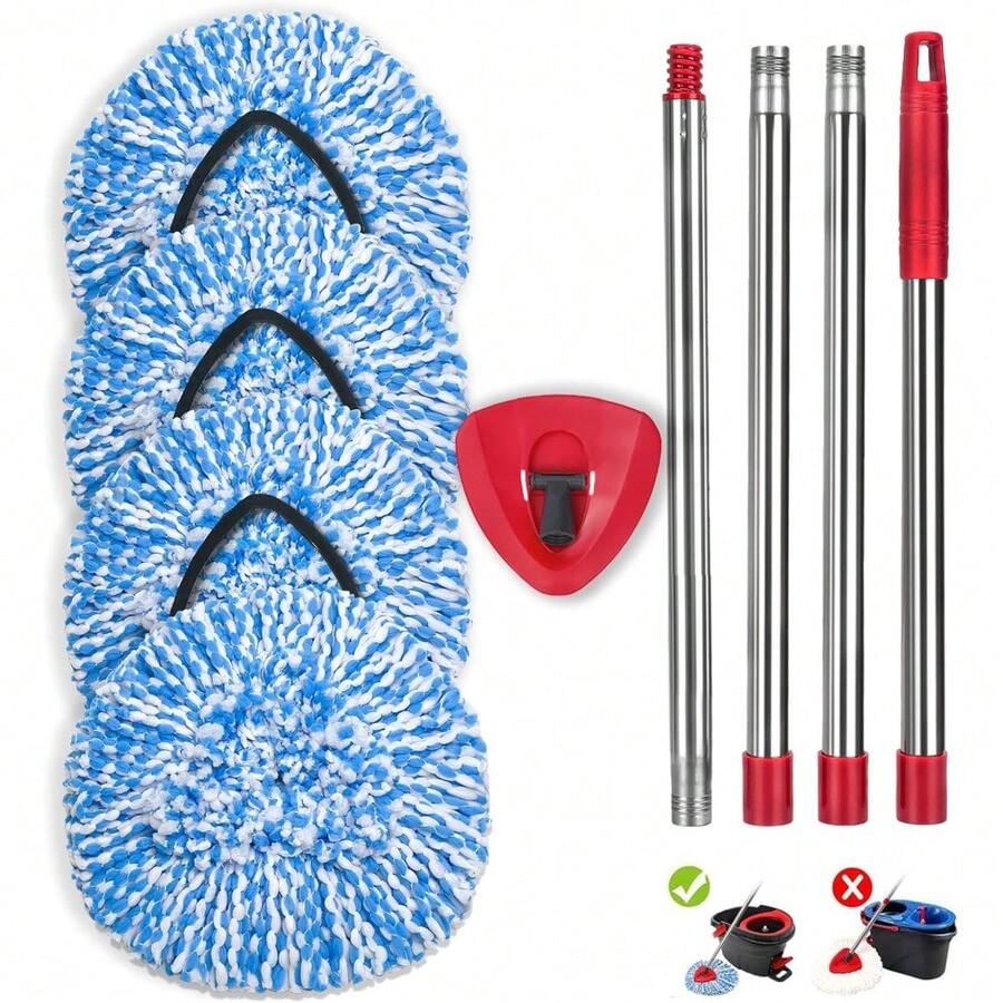 2-Pack Triangle Spin Mop Replacement System - Includes Microfiber Heads, Base And Adjustable 30-58 Inch Handle For 1-Tank Mop Buckets - 4 - Xem 1