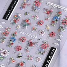 3pcs 5D Embossed Floral  Nail Art Stickers - Matte Finish, Self-Adhesive For DIY Manicure & Pedicure Decor - 彩色 - 查看 7