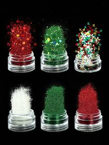 6pcs/Set Christmas Nail Art Glitter Mix, Christmas Tree, Star, Snowflake Sequins Nail Decorations, Winter